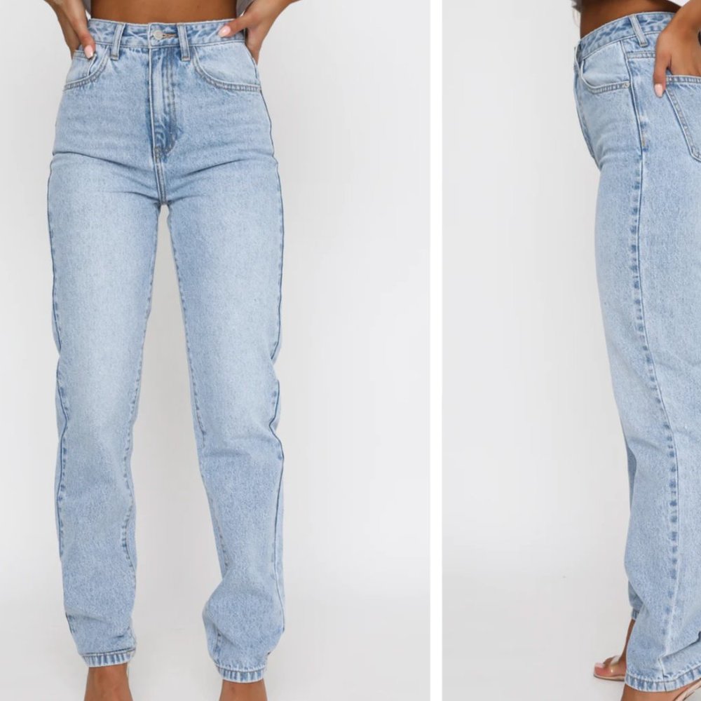 Straight Leg Denim Jeans Washed Blue Size Small